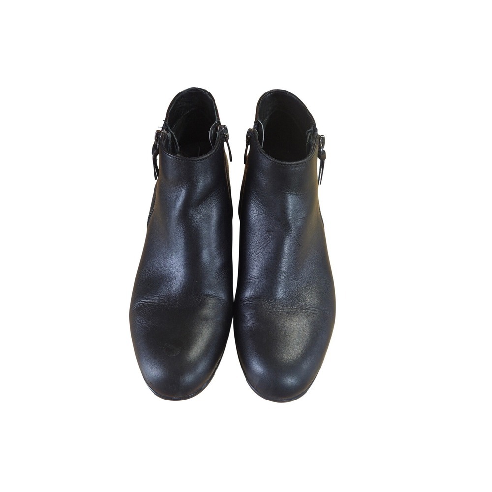 Ecco Black Leather Mixed Texture Snakeskin Embossed Block Heel Ankle Booties, 8